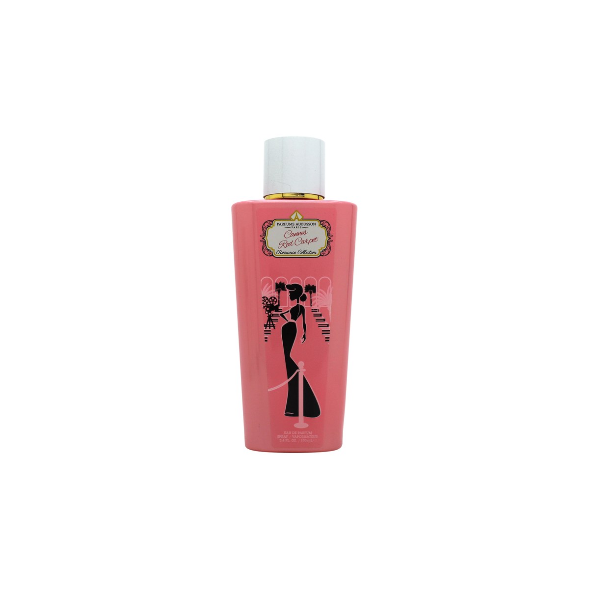 Aubusson Romance Collection Cannes Red Carpet Eau de Parfum 100 ml – rød kjoleformet flakon med gulddetaljer og slank silhuet