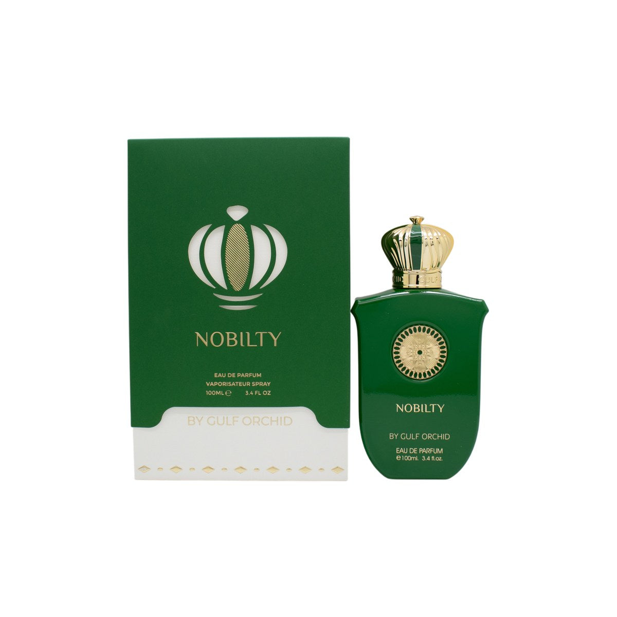 Gulf Orchid Nobility Eau de Parfum, Gulf Orchid, 100 ml – mørk firkantet flakon med gulddetaljer og elegant låg