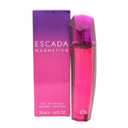 Magnetism Eau De Parfum Escada 50 ml i fuchsiafarvet, facetteret glasflaske med sort låg og elegant, feminin form