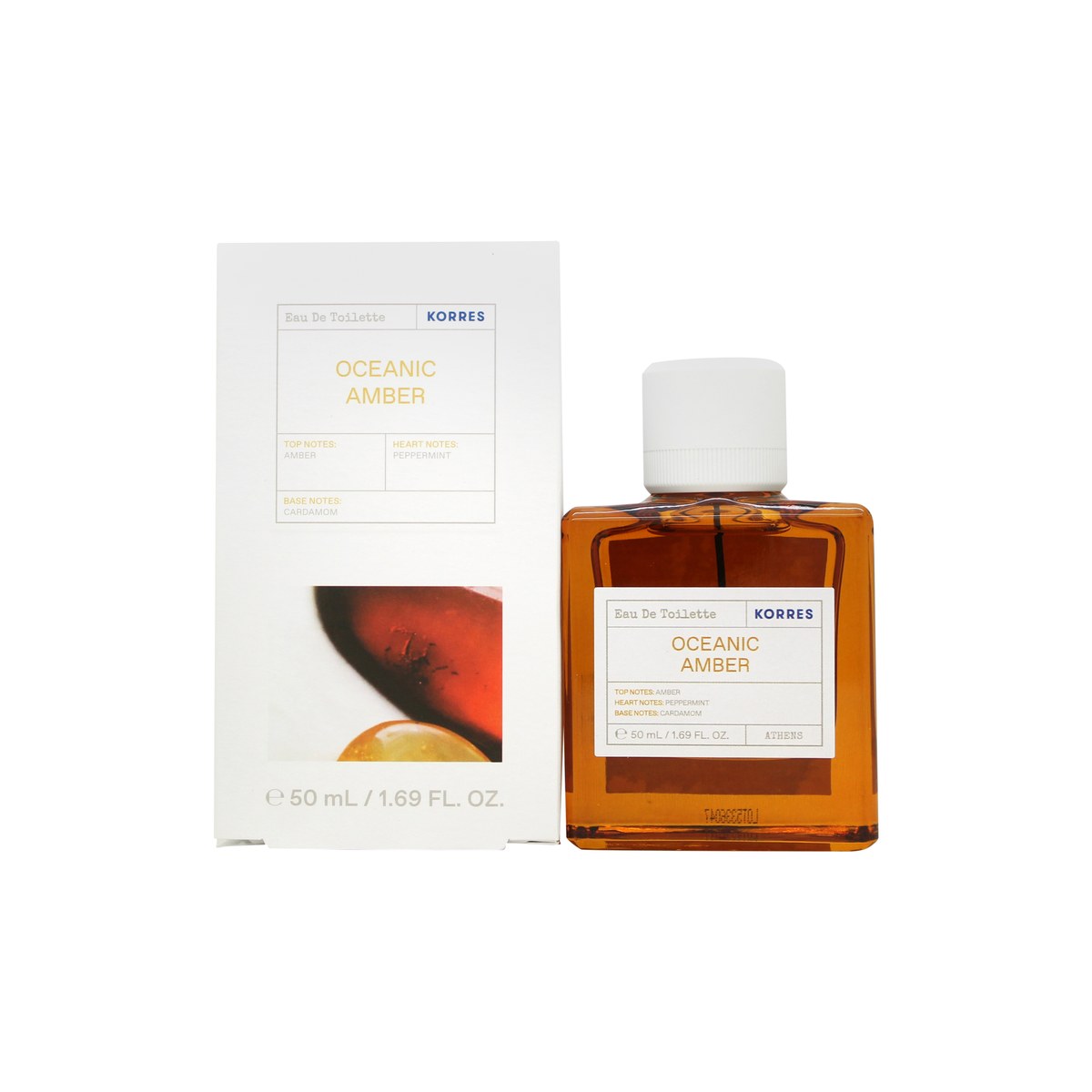 Korres Oceanic Amber Eau De Toilette 50 ml fra Korres i klar glasflaske med ravfarvet duft og sort træhætte