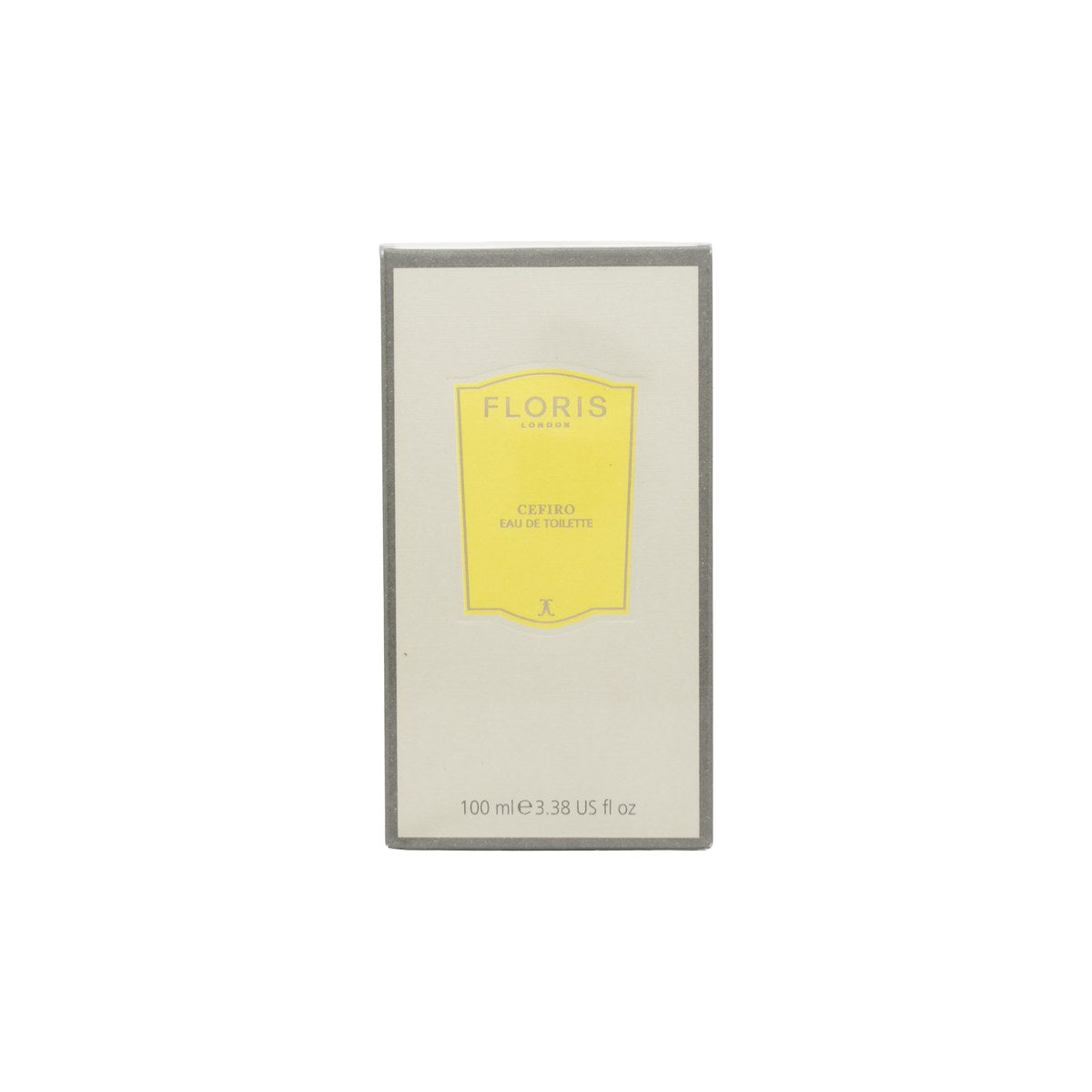 Floris Cefiro Eau de Toilette, Floris 100 ml – klar rektangulær glasflaske med sølvfarvet låg og enkel hvid etiket.