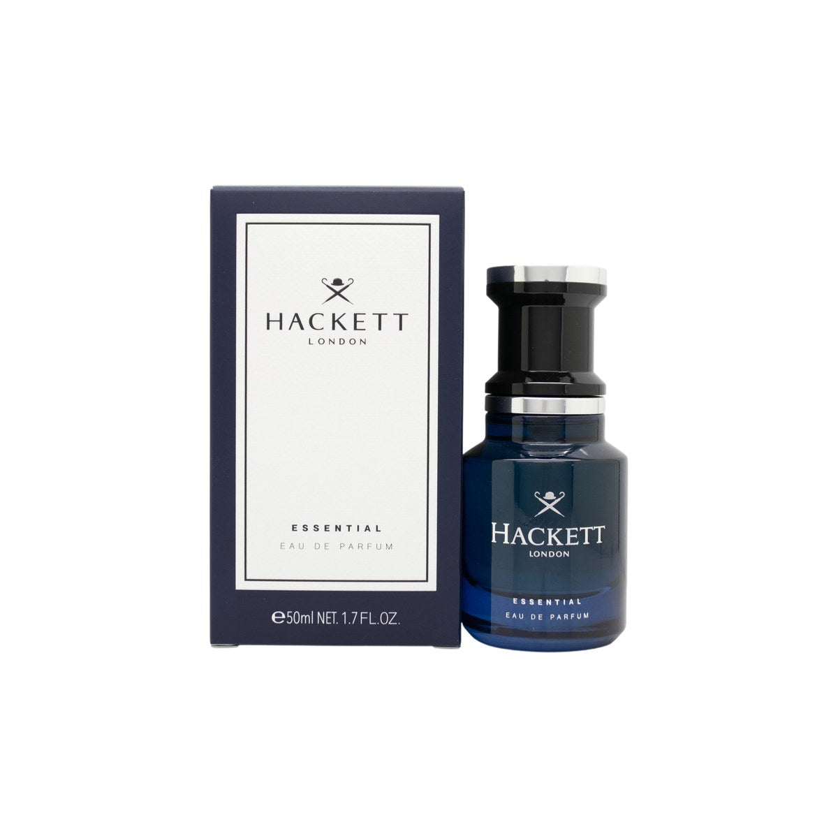 Hackett London Essential Eau De Parfum, Hackett London, 50 ml med dyb blækblå flakon og elegant prop i spiraldesign