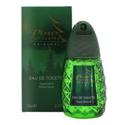 Pino Silvestre Original Eau de Toilette 75 ml – grøn fyrrekogleformet glasflaske med detaljeret overflade og sølvfarvet kork