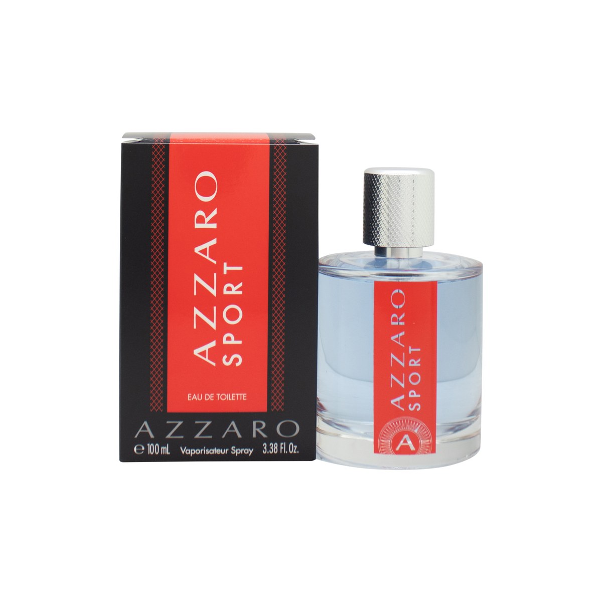 Azzaro Sport Eau de Toilette 100ml Azzaro 100 ml, blå cylindrisk glasflakon med sølv logo og sort låg