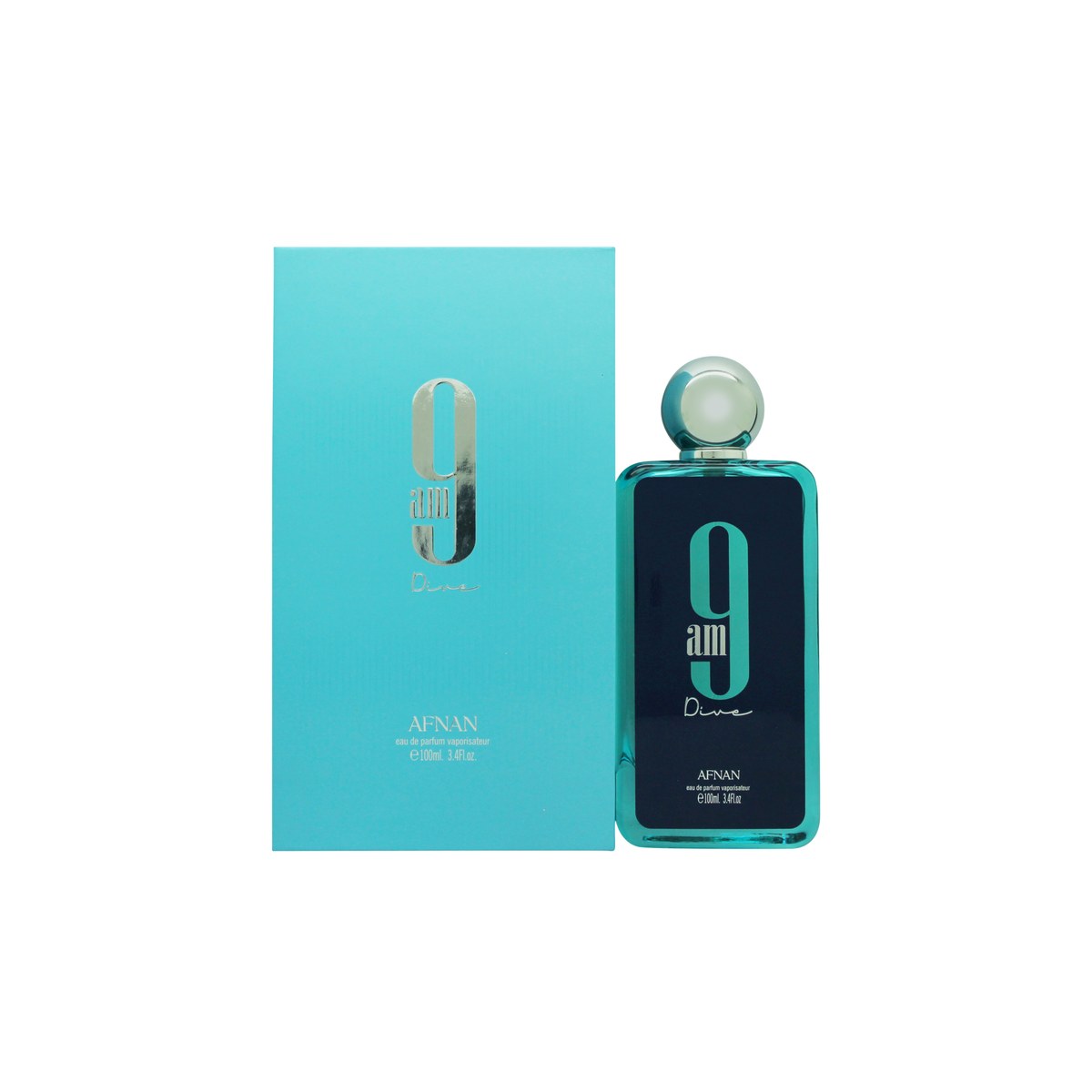 Afnan 9AM Dive Eau de Parfum 100ml fra Afnan 100 ml – blå transparent flakon med sølvkork og minimalistisk design