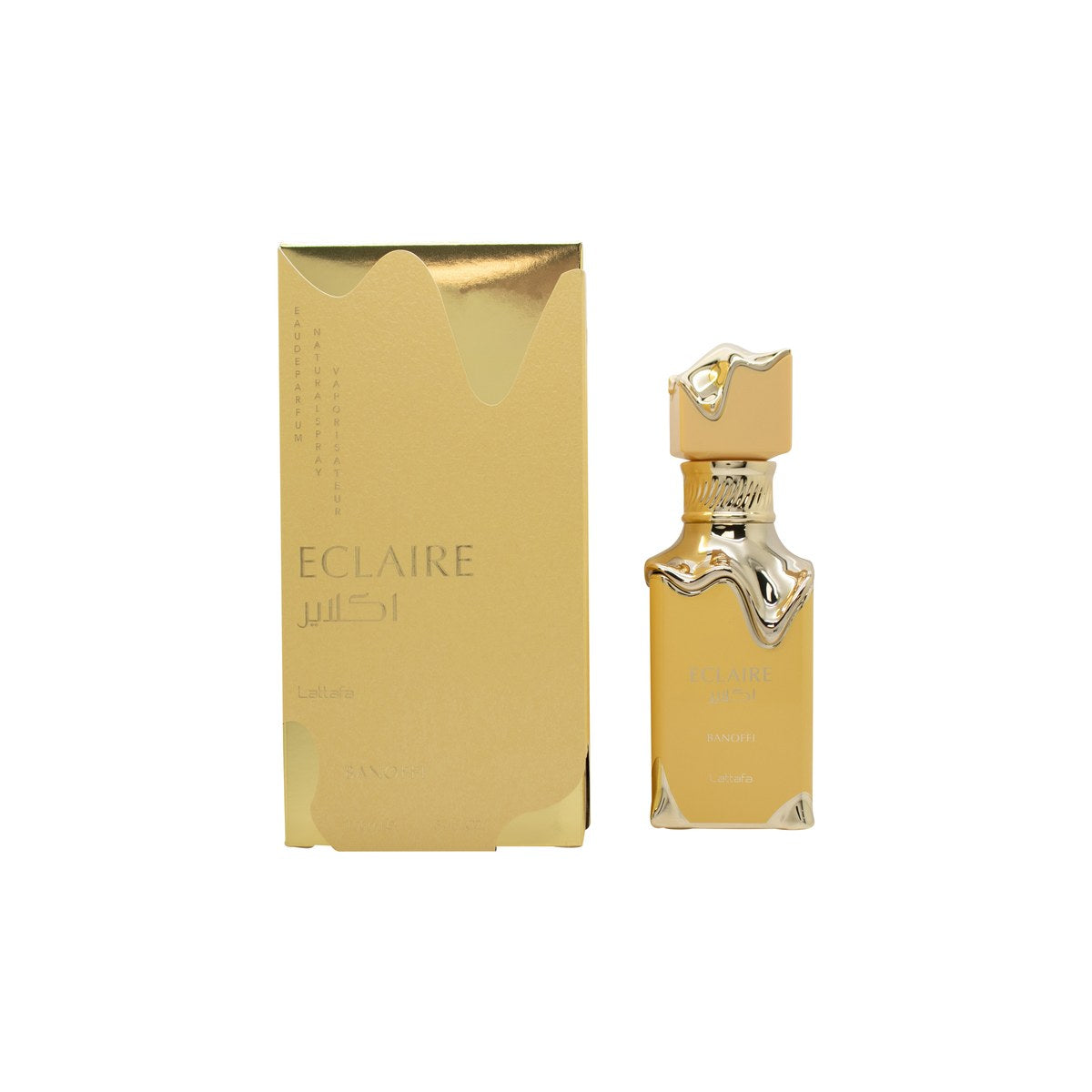 Lattafa Eclaire Banoffi Eau de Parfum 100ml, Lattafa, 100 ml flakon i cremefarvet glas med guldfarvet låg og enkel etiket