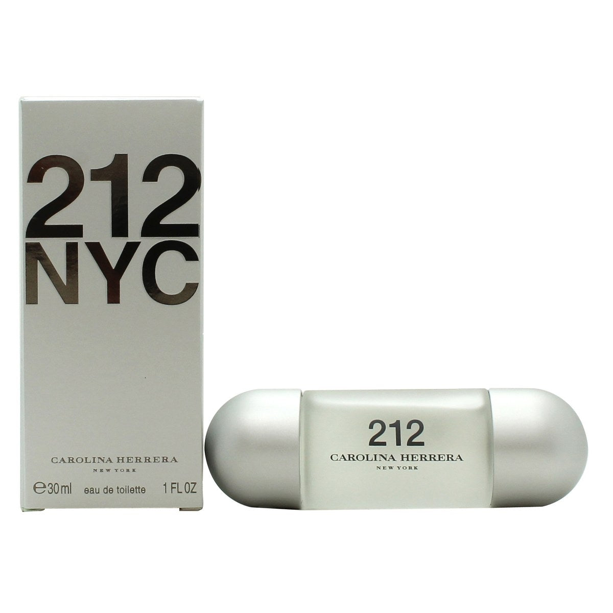 Carolina Herrera 212 Femme Eau de Toilette 30 ml i slank cylindrisk lyserød glasflaske med sølvfarvede ender.