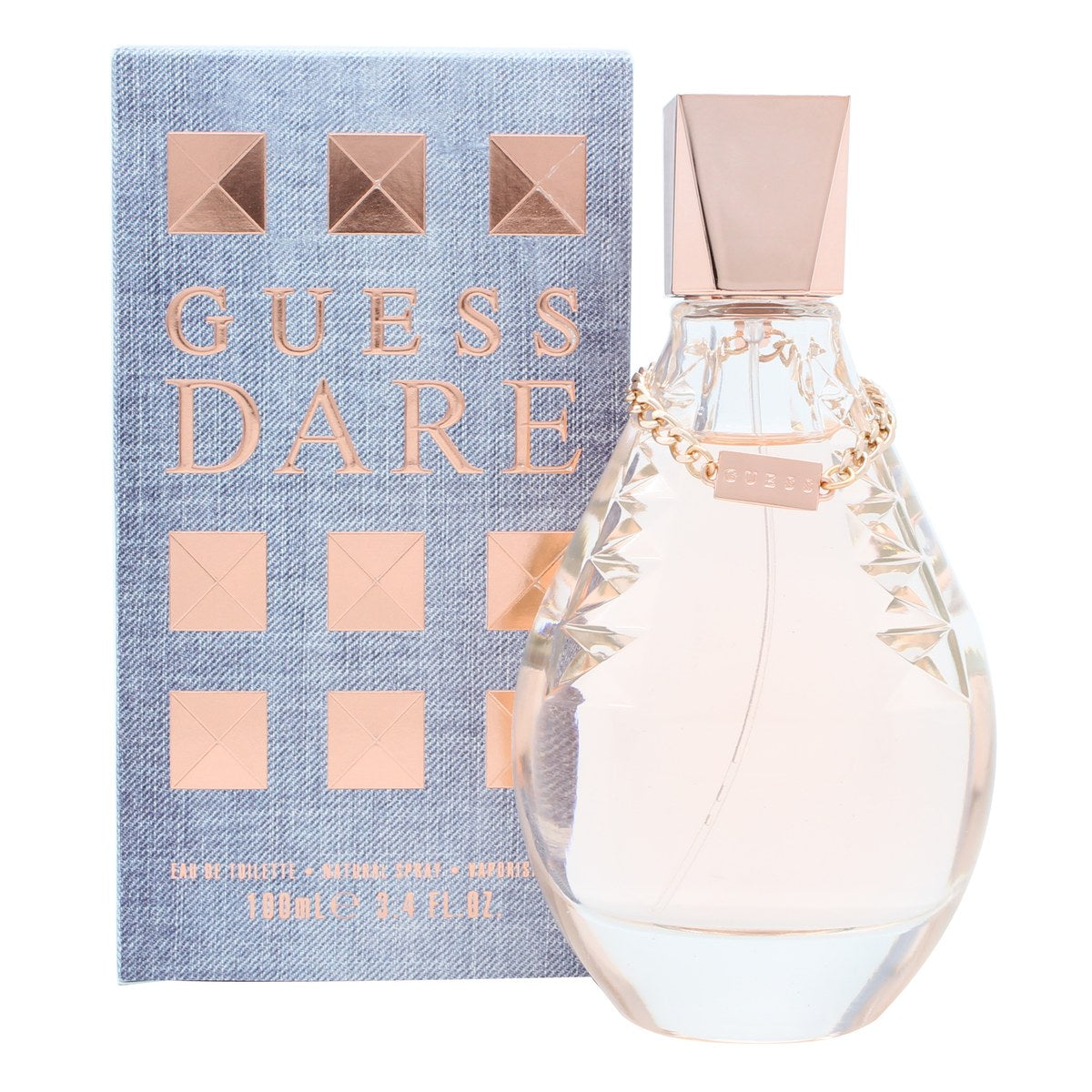 Guess Dare Eau de Toilette 100ml Guess 100 ml – klar glasflaske med lyseblå væske, sølvlogo og rund sølvprop