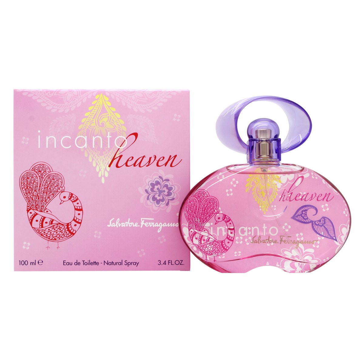 Salvatore Ferragamo Incanto Heaven Eau de Toilette 100 ml i buet lyserød glasflakon med sølvkork og transparent finish