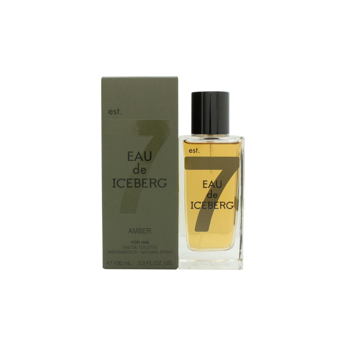 Iceberg Eau de Iceberg Amber Eau de Toilette, Iceberg, 100 ml – ravfarvet glasflaske med sort låg og enkel typografi