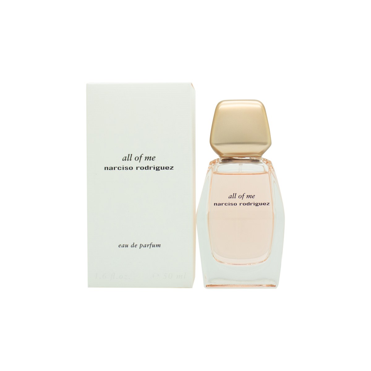 All Of Me Eau De Parfum Narciso Rodriguez 50 ml, facetteret klar glasflaske med blød rosa duft og skulpturelt design