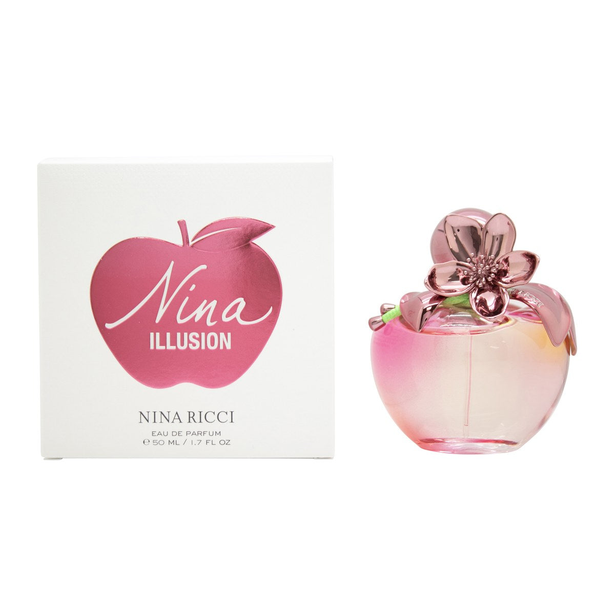 Nina Illusion Eau De Parfum Nina Ricci 50 ml, æbleformet flakon i metallisk pink med blomstersmykke