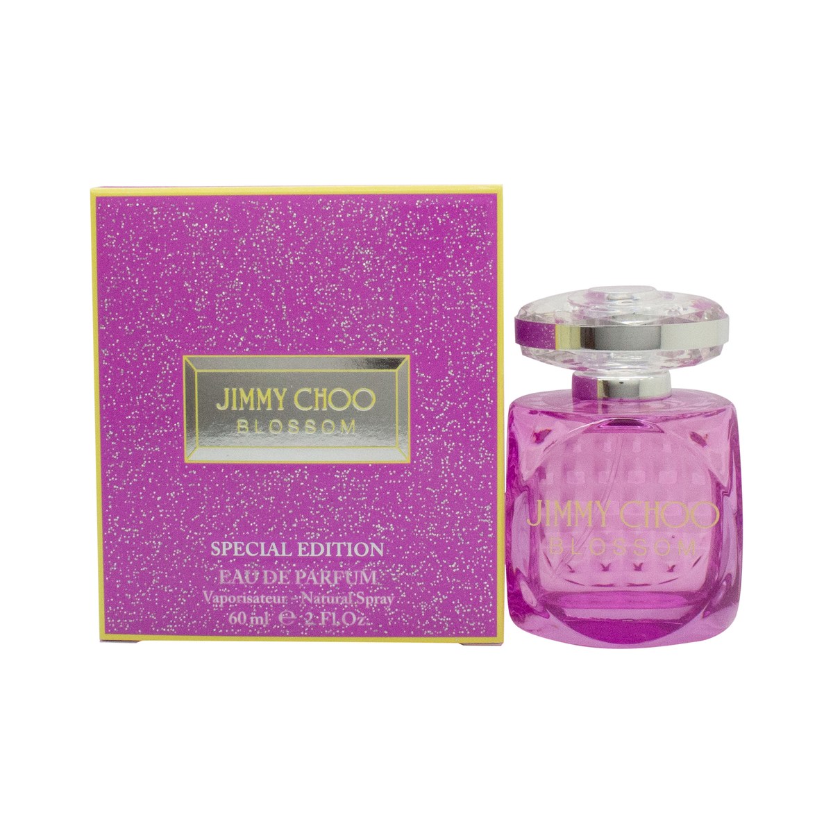 Jimmy Choo Blossom Special Edition 2024 Eau de Parfum 60 ml – facetteret pink glasflaske med sølvprop og elegant æske