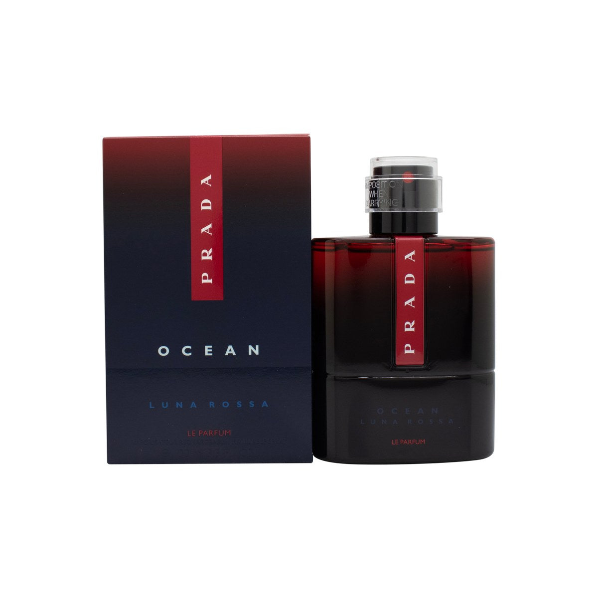 Prada Luna Rossa Ocean Le Parfum Eau de Parfum 100 ml, mørkeblå flakon med rød stribe og sort hætte i stramt design
