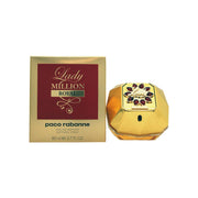 Lady Million Royal Eau De Parfum Rabanne 80 ml, diamantformet gylden flakon med rød blomsterdetalje og elegant design