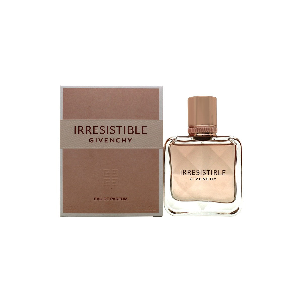 Irresistible Eau De Parfum Givenchy 35 ml transparent facetslebet glasflaske med rosafarvet duft og pink bånd i halsen