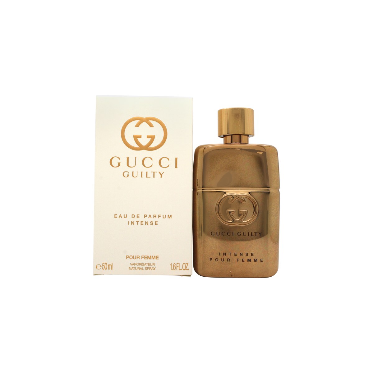 Gucci Guilty Eau de Parfum Intense Pour Femme 50 ml – mørk bordeaux flakon i slank, rektangulær form med gyldent logo