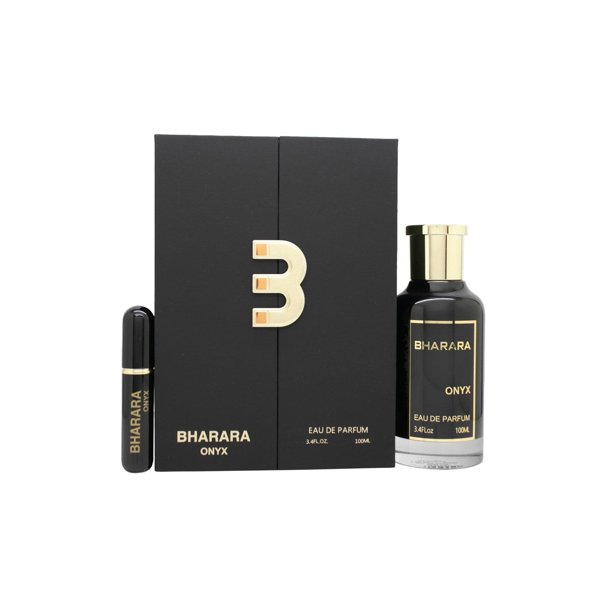 Bharara Onyx Eau de Parfum 100ml fra Bharara Beauty, 100 ml, sort firkantet glasflaske med guldlåg