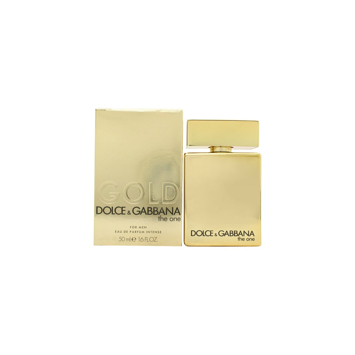 The One For Men Gold Intense Eau De Parfum, Dolce & Gabbana, 50 ml – rektangulær guldflaske med sort låg og rent design