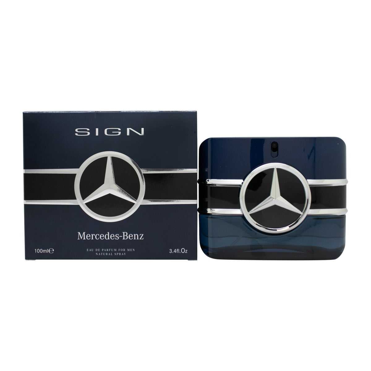Mercedes-Benz Sign Eau de Parfum 100ml – sort rektangulær flakon med gulddetaljer og magnetisk hætte i minimalistisk design