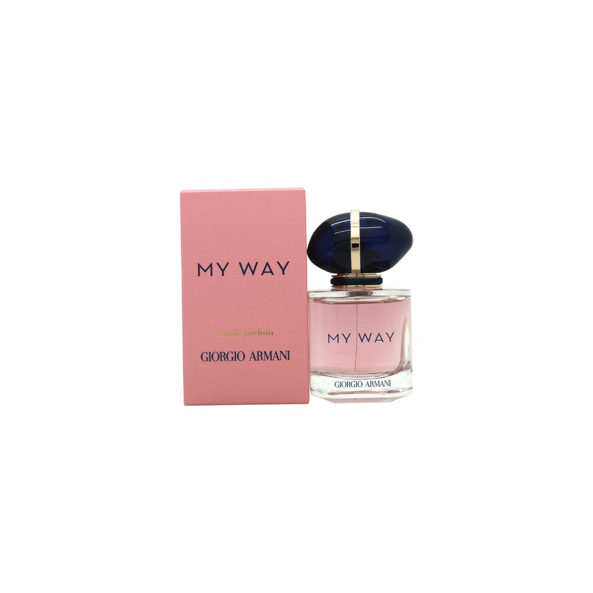 Giorgio Armani My Way Eau de Parfum, Giorgio Armani, 30 ml – klar glasflakon med rosa duft og mørkeblå låg med guldring.
