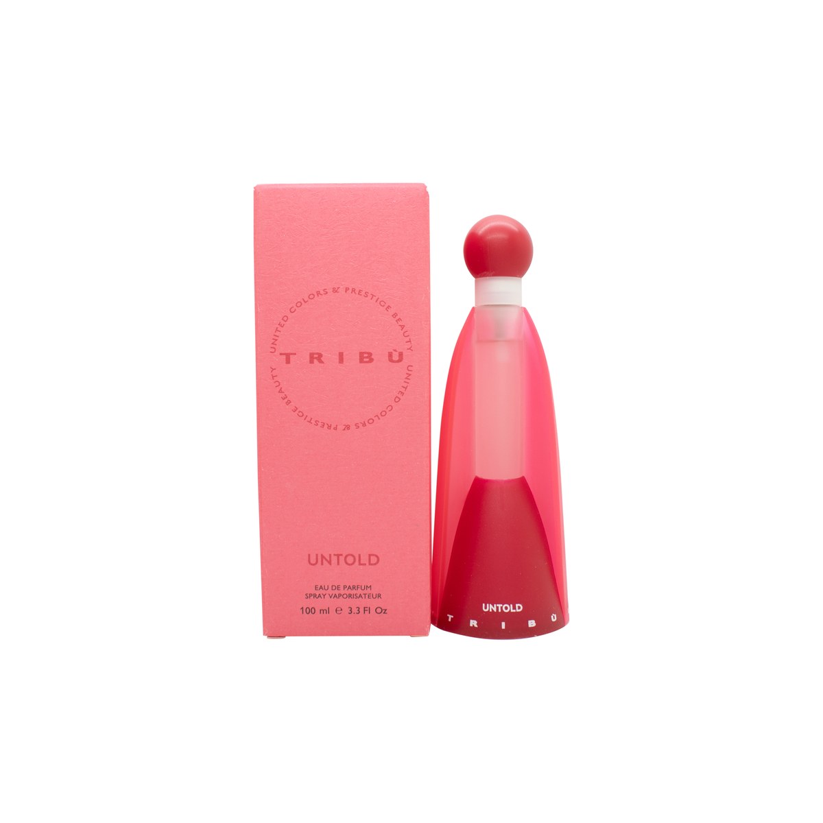 United Colors & Prestige Beauty TRIBÙ Untold Eau de Parfum 100 ml klar glasflakon med ravfarvet duft og gylden låg