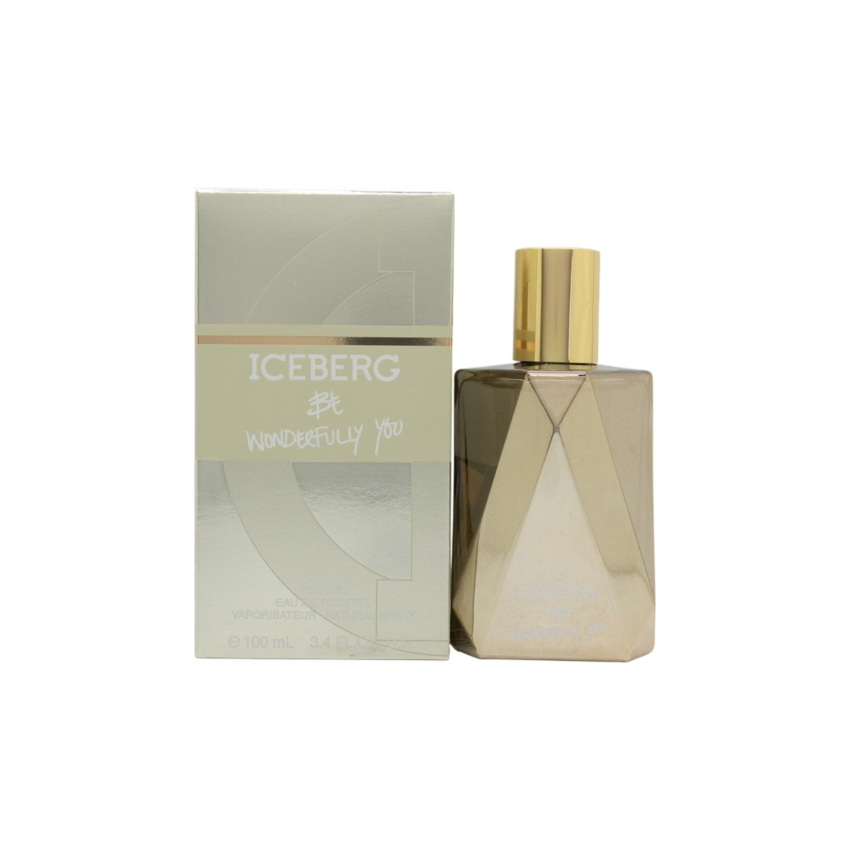 Iceberg Be Wonderfully You Eau de Toilette 100 ml, klar glasflaske med blålig tone og afrundet sølvfarvet låg