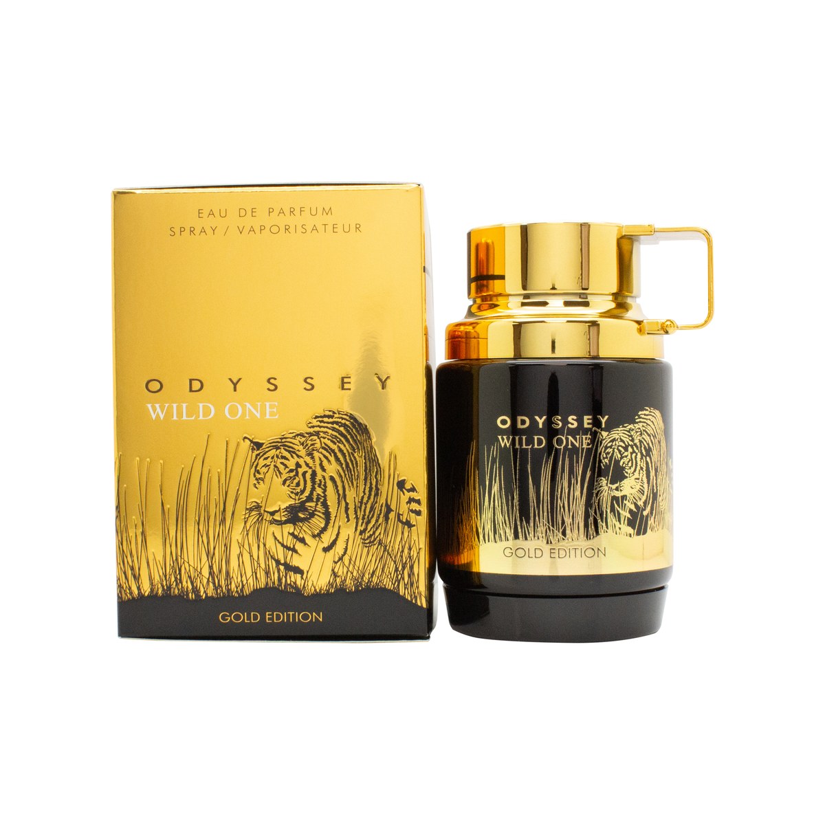 Armaf Odyssey Wild One Gold Edition Eau de Parfum 100 ml – guldfarvet, kantet flakon med sort låg og markant frontdesign.