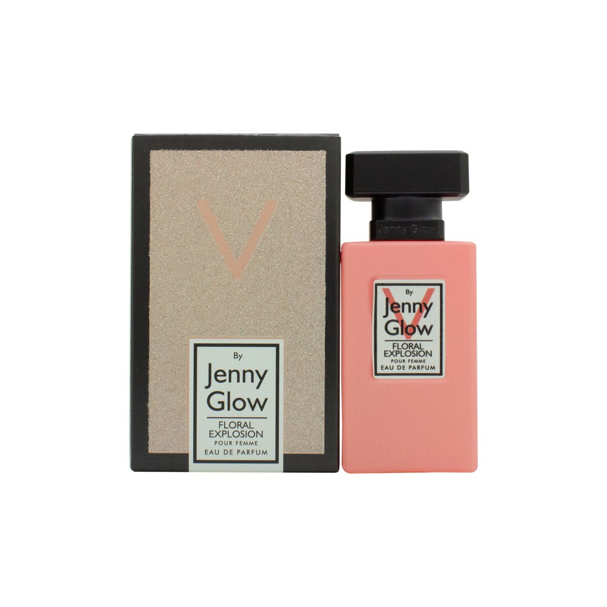 Jenny Glow Floral Explosion Eau de Parfum 30ml, Jenny Glow, 30 ml klar glasflaske med sort låg og etiket i feminint design