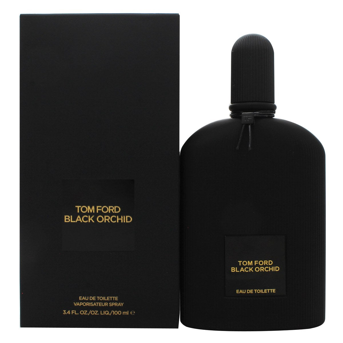 Tom Ford Black Orchid Eau De Toilette, Tom Ford, 100 ml – sort ribbet glasflaske med oval form og gylden navneplade, elegant