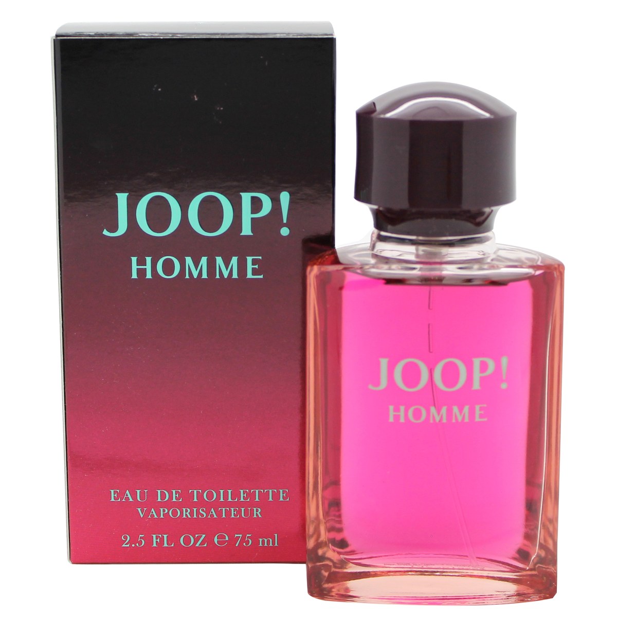 Joop Homme Eau De Toilette Joop 75 ml, rektangulær glasflaske med sølvfarvet låg og klar pink væske i minimalistisk design