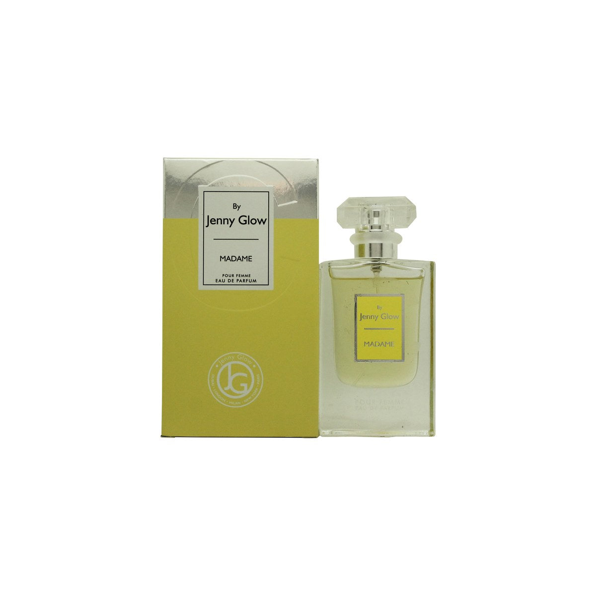 Jenny Glow Madame Eau de Parfum 30 ml fra Jenny Glow i klar rektangulær glasflaske med sølvfarvet låg og hvid etiket