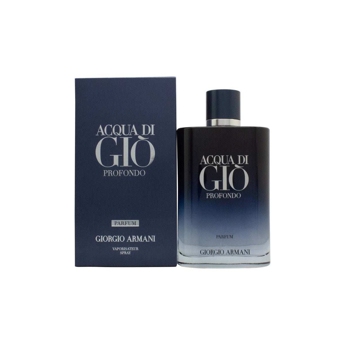Giorgio Armani Acqua di Giò Profondo Eau de Parfum 200 ml – mørkeblå mat flakon med sort låg og enkelt logo på fronten