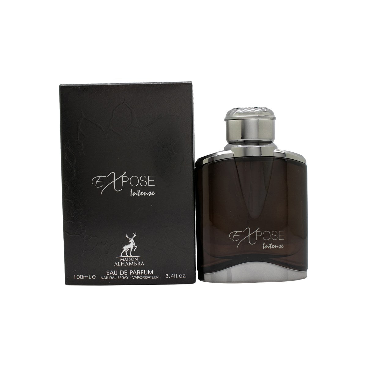 Maison Alhambra Expose Intense Eau de Parfum 100ml, Maison Alhambra 100 ml – mørk ravfarvet flakon med sort kubisk låg
