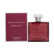 Ralph Lauren Romance Eau de Parfum Intense 100 ml fra Ralph Lauren – rosatonet glasflaske med sort kantet låg og gylden ring