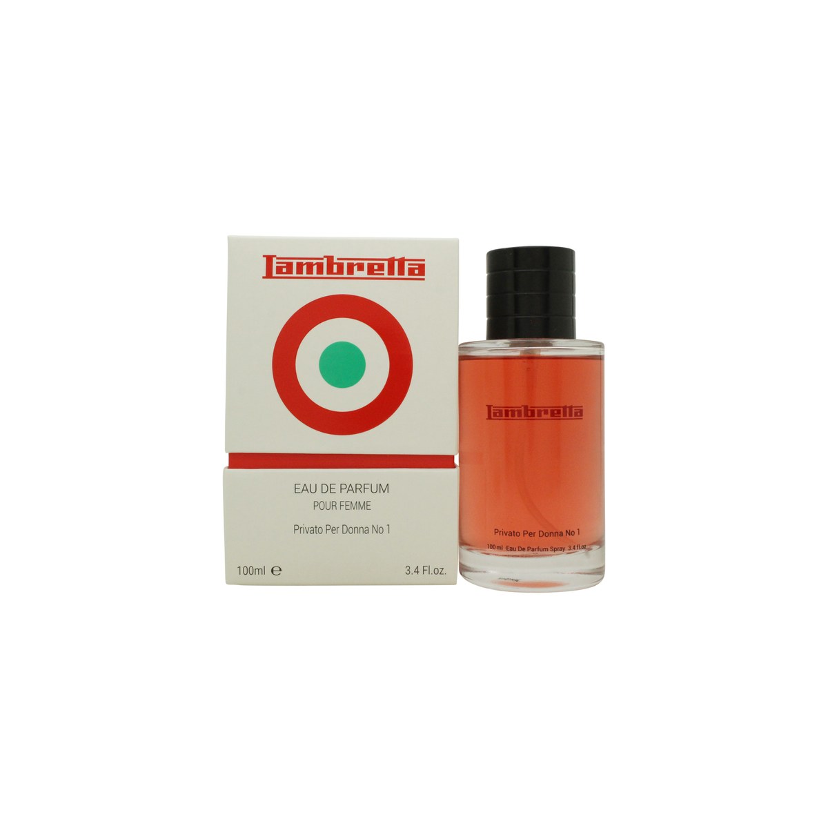 Lambretta Privato Per Donna No.1 Eau de Parfum 100ml – klar glasflaske med sølvfarvet låg og minimalistisk etiket i lyse toner