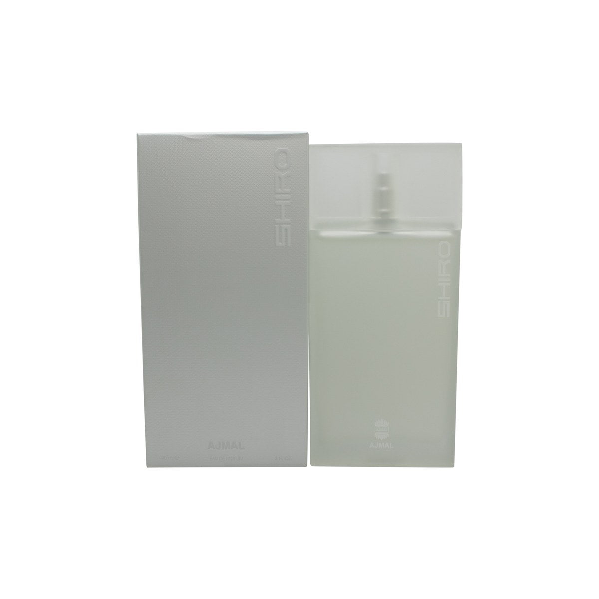 Ajmal Shiro Eau de Parfum, Ajmal, 90 ml – hvid, mat flaske med klar firkantet hætte og enkelt sort logo