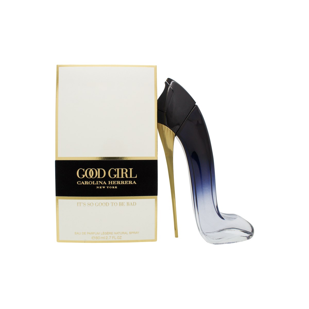 Carolina Herrera Good Girl Légère Eau de Parfum, Carolina Herrera, 80 ml – blå stiletflakon i gradientglas med gylden hæl