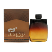 Mont Blanc Legend Night Eau de Parfum 100 ml, mørk sort-kobber gradientflakon med sølvlogo og hætte.
