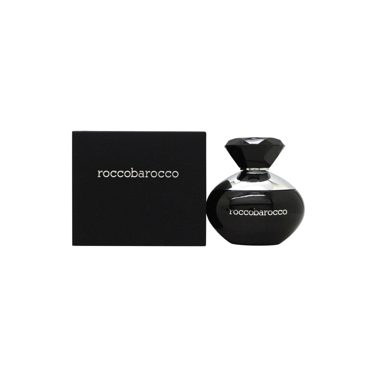Roccobarocco Black For Women Eau de Parfum, Roccobarocco, 100 ml – sort rektangulær flakon med gulddetaljer og sort låg