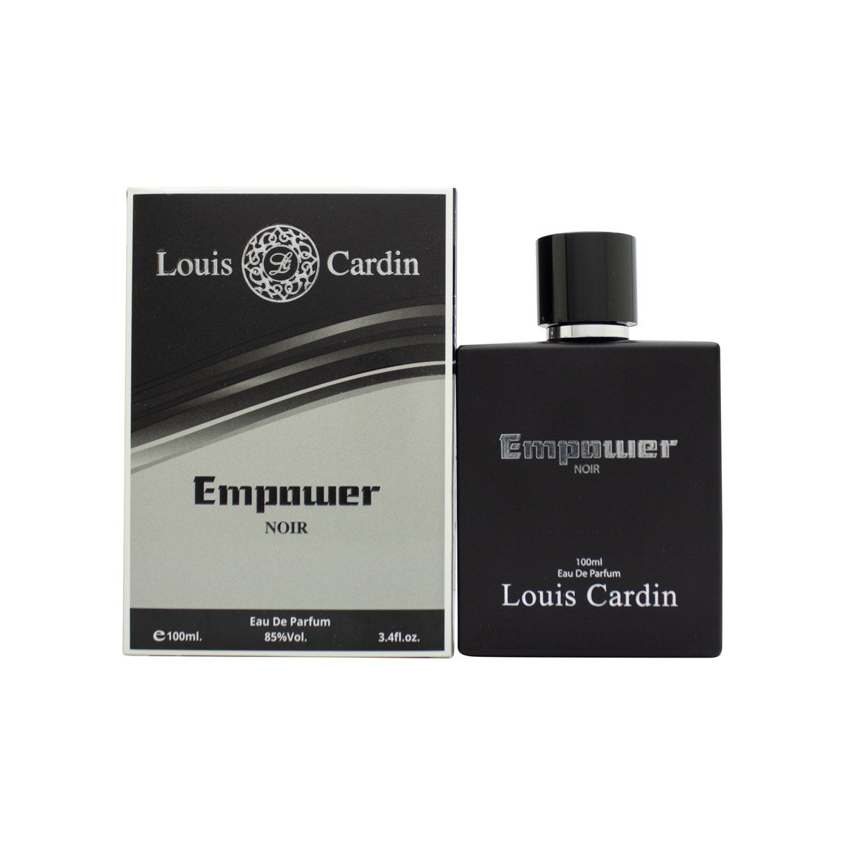 Louis Cardin Empower Noir Eau de Parfum 100 ml fra Louis Cardin, sort rektangulær flakon med gulddetaljer og mørk hætte