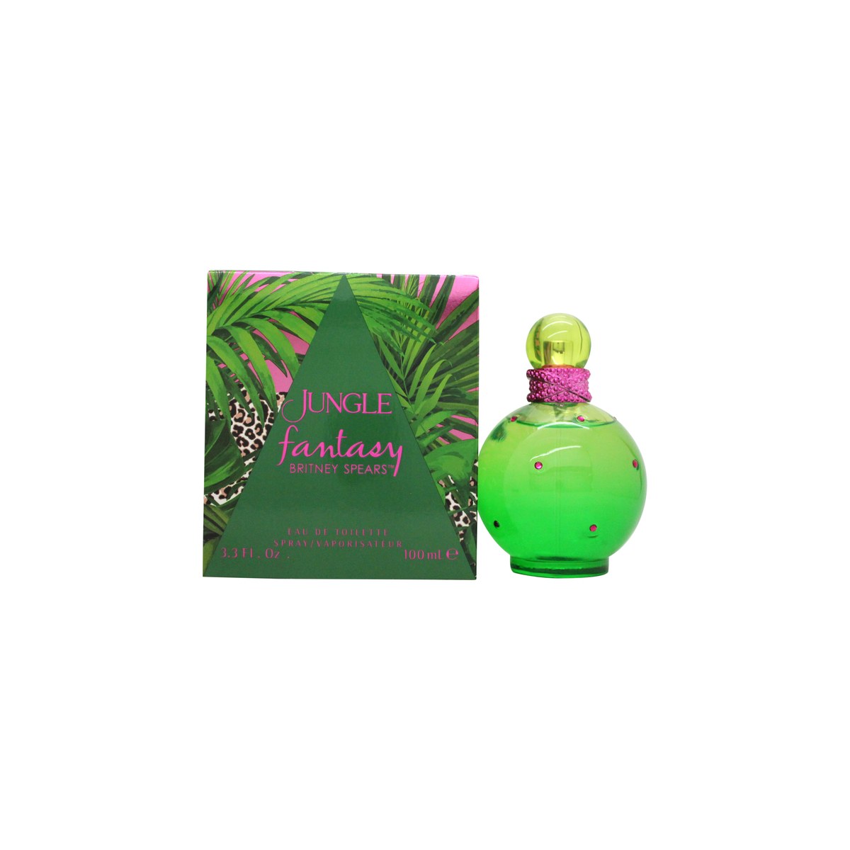 Britney Spears Jungle Fantasy Eau de Toilette 100 ml fra Britney Spears – grøn flakon med tropiske blade og pink krystalhætte