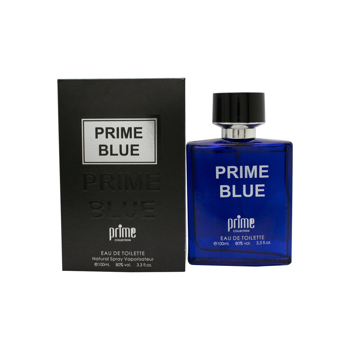 Prime Collection Prime Blue Eau De Toilette 100 ml, Prime Collection, mørkeblå cylindrisk flaske med sølvfarvet låg og minimalistisk design