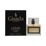 Gisada Uomo Men Eau De Toilette, Gisada, 50 ml – klar glasflaske med ravfarvet indhold og sølvfarvet låg