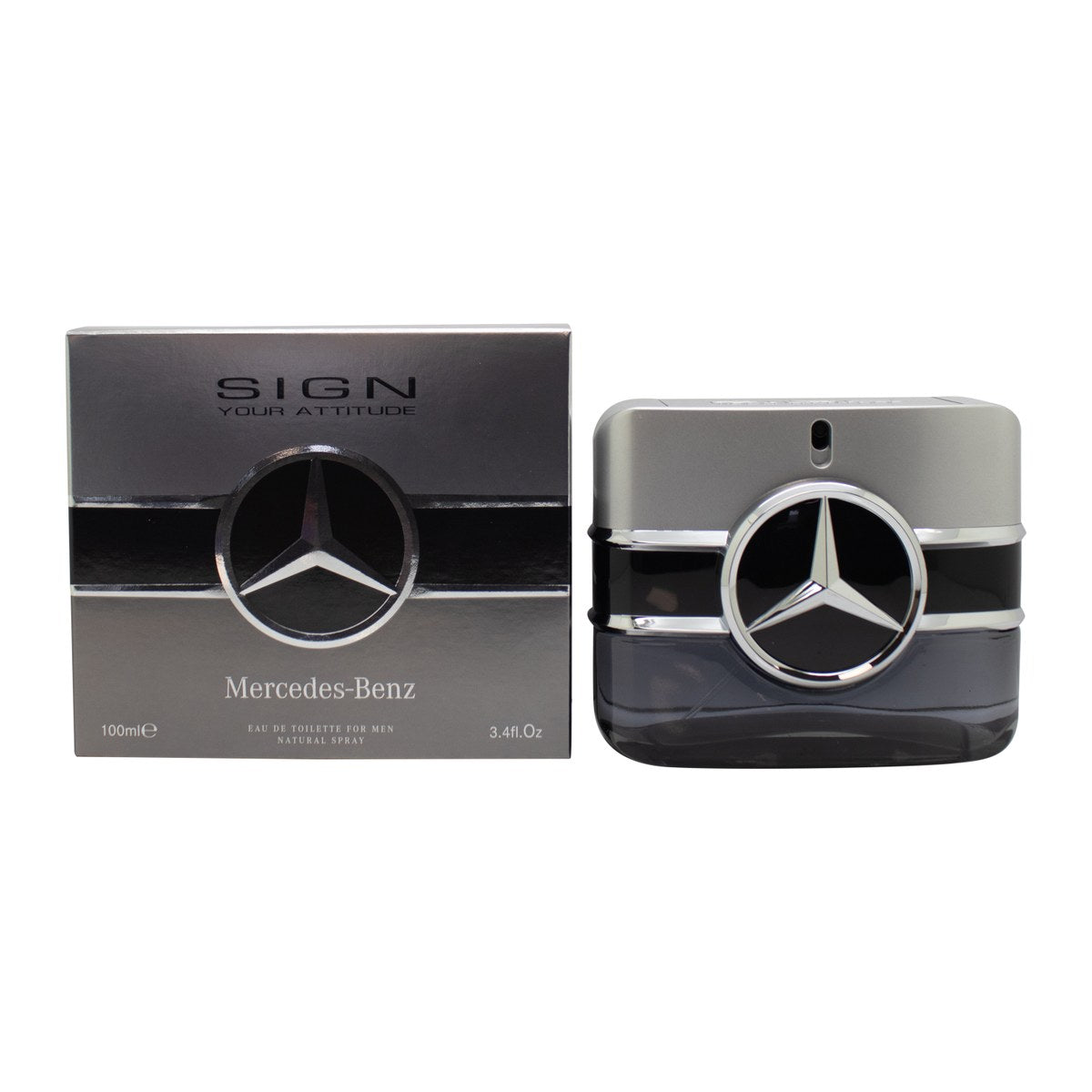 Mercedes-Benz Sign Your Attitude Eau de Toilette 100 ml fra Mercedes-Benz – sort, cylinderformet flakon med sølvdetaljer og magnetisk låg
