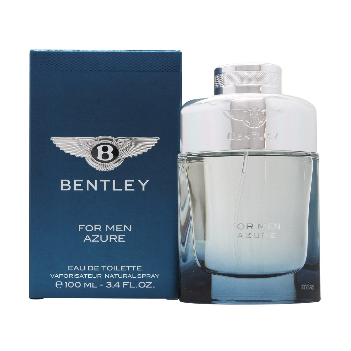 Bentley For Men Azure Eau de Toilette 100 ml fra Bentley – klar blå glasflakon med sølvdetaljer og rektangulær form