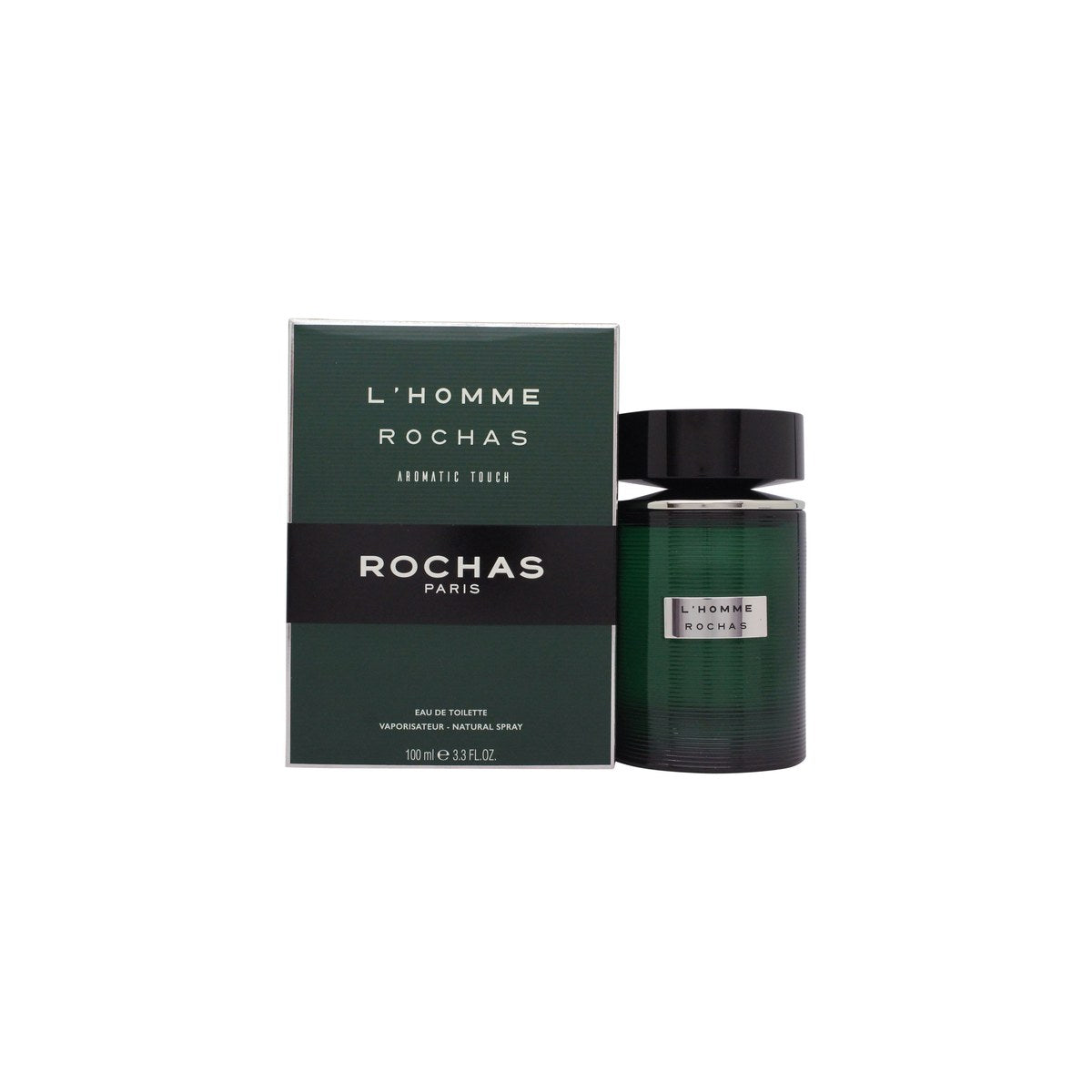 Rochas L'Homme Rochas Aromatic Touch Eau de Toilette 100 ml – klar glasflaske med sort hætte og hvid etiket
