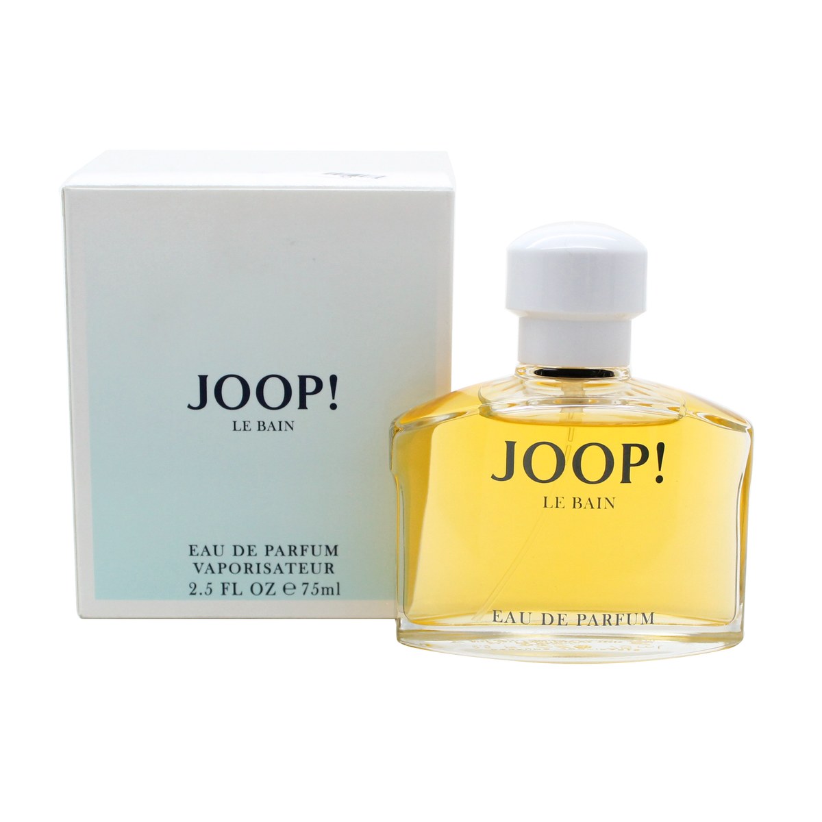 Joop Le Bain Eau De Parfum, Joop, 75 ml – cremefarvet, afrundet parfumeflaske med gylden hætte og sort logo
