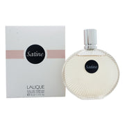 Lalique Satine Eau de Parfum 50 ml fra Lalique, rund frostet glasflakon med rillet, perlemorsskær og gylden prop