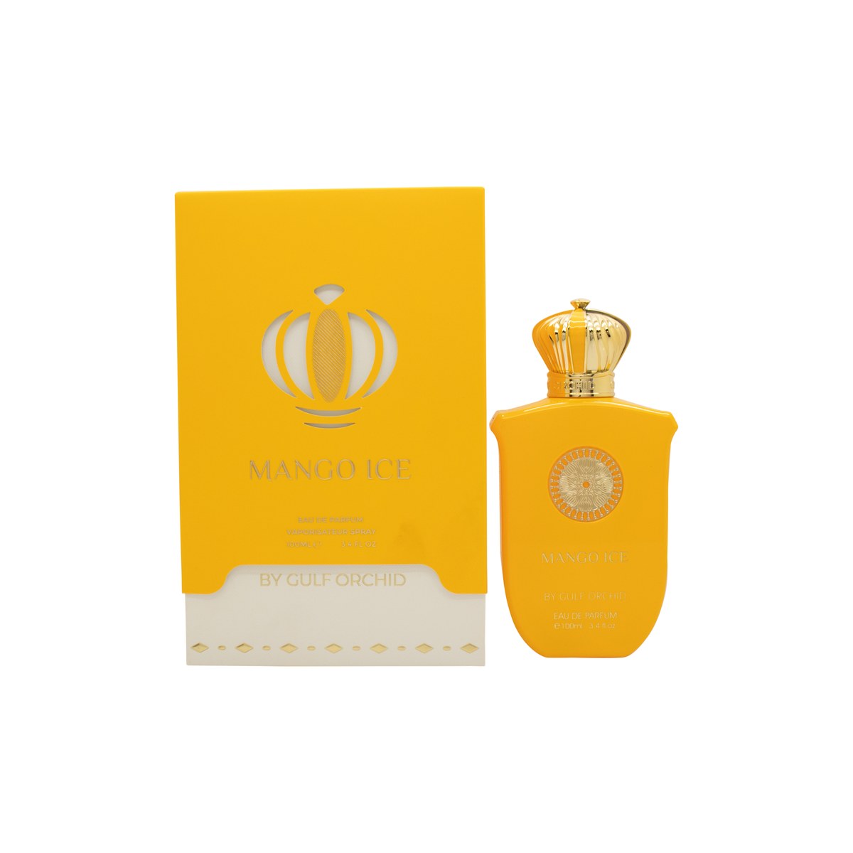 Gulf Orchid Mango Ice Eau de Parfum 100ml – Gulf Orchid 100 ml flaske i klart glas med gylden væske og sølvhætte